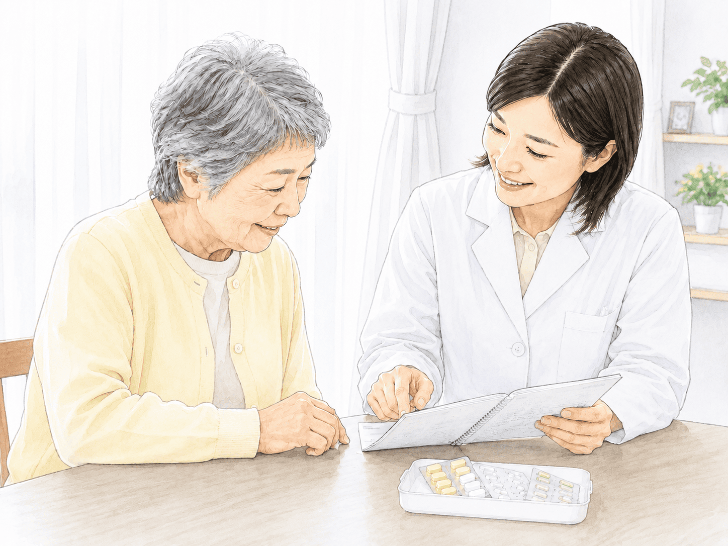 薬剤師が老婦人に説明している